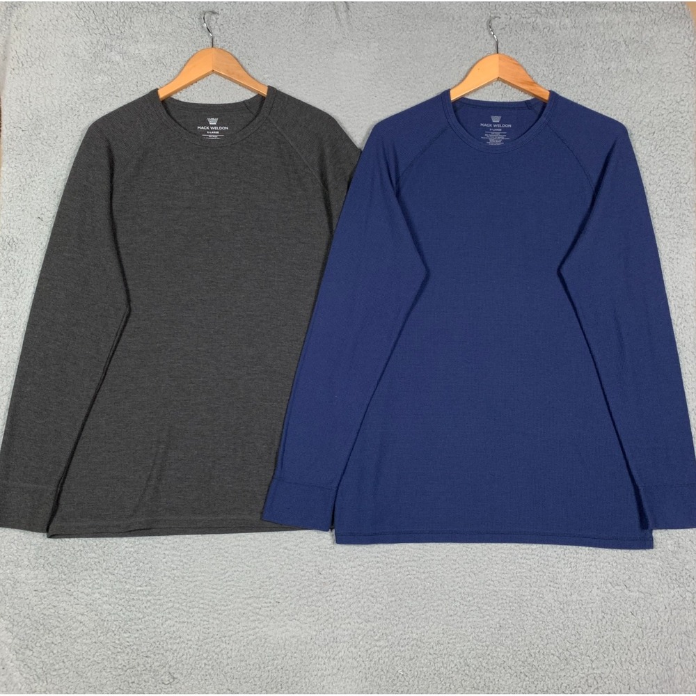 Mack Weldon Warmknit T-Shirt Men's XL Gray/Blue Waffle Long Sleeve Crew Thermal